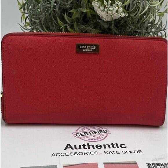 Kate Spade Authenticated New York Laurel Way Neda Accordion Zip Wallet Red Chili - Picture 1 of 12
